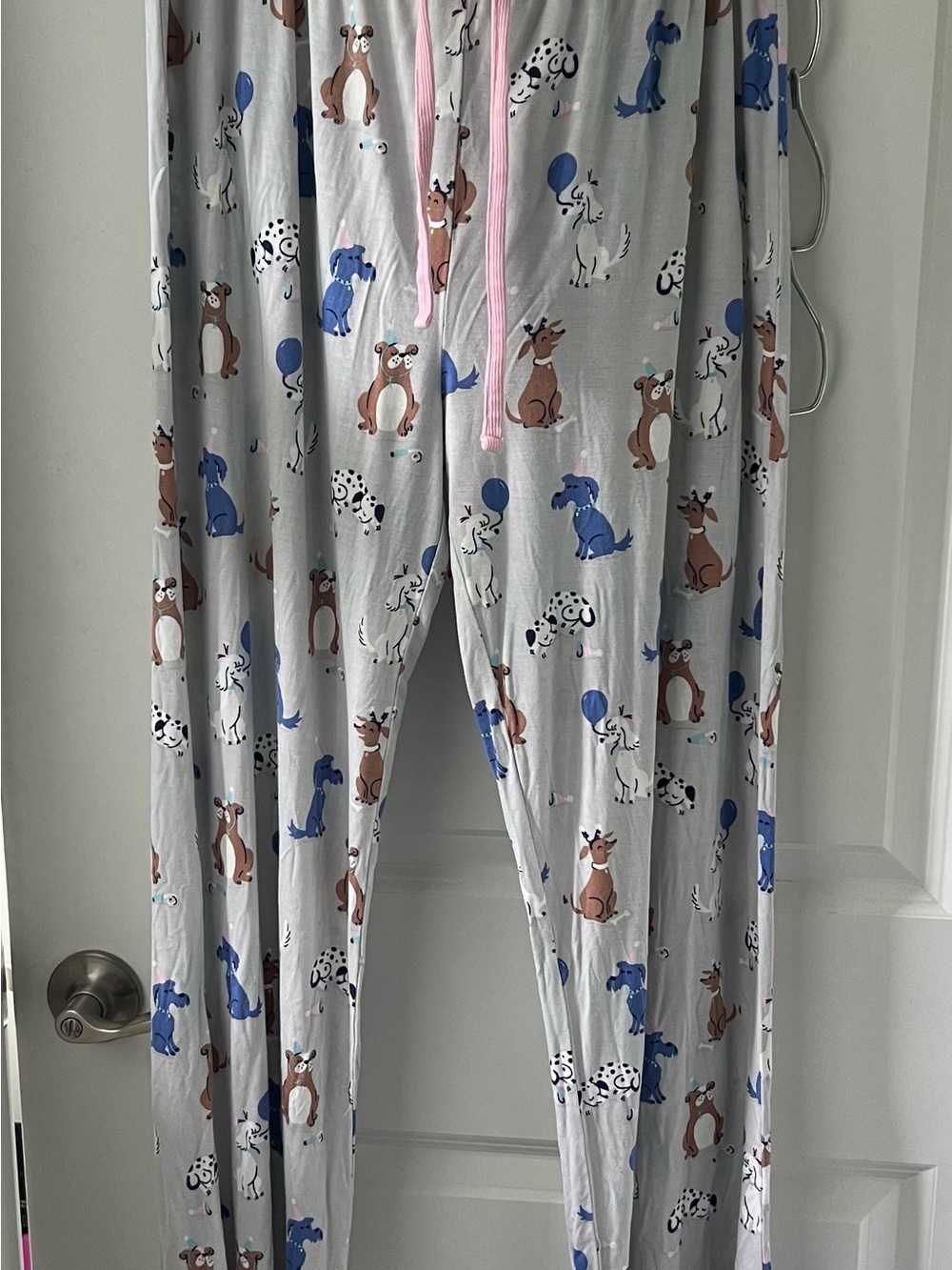 Women’s Puppies Print Pajama Pants - Light Gray with Blue & Brown